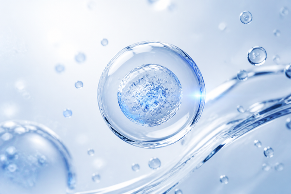 Translucent exosome vesicle in cool-blue skin-booster serum