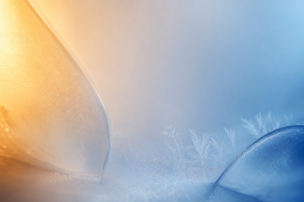 Abstract warm-to-cool temperature gradient with frost crystals, evoking controlled temperature in transit