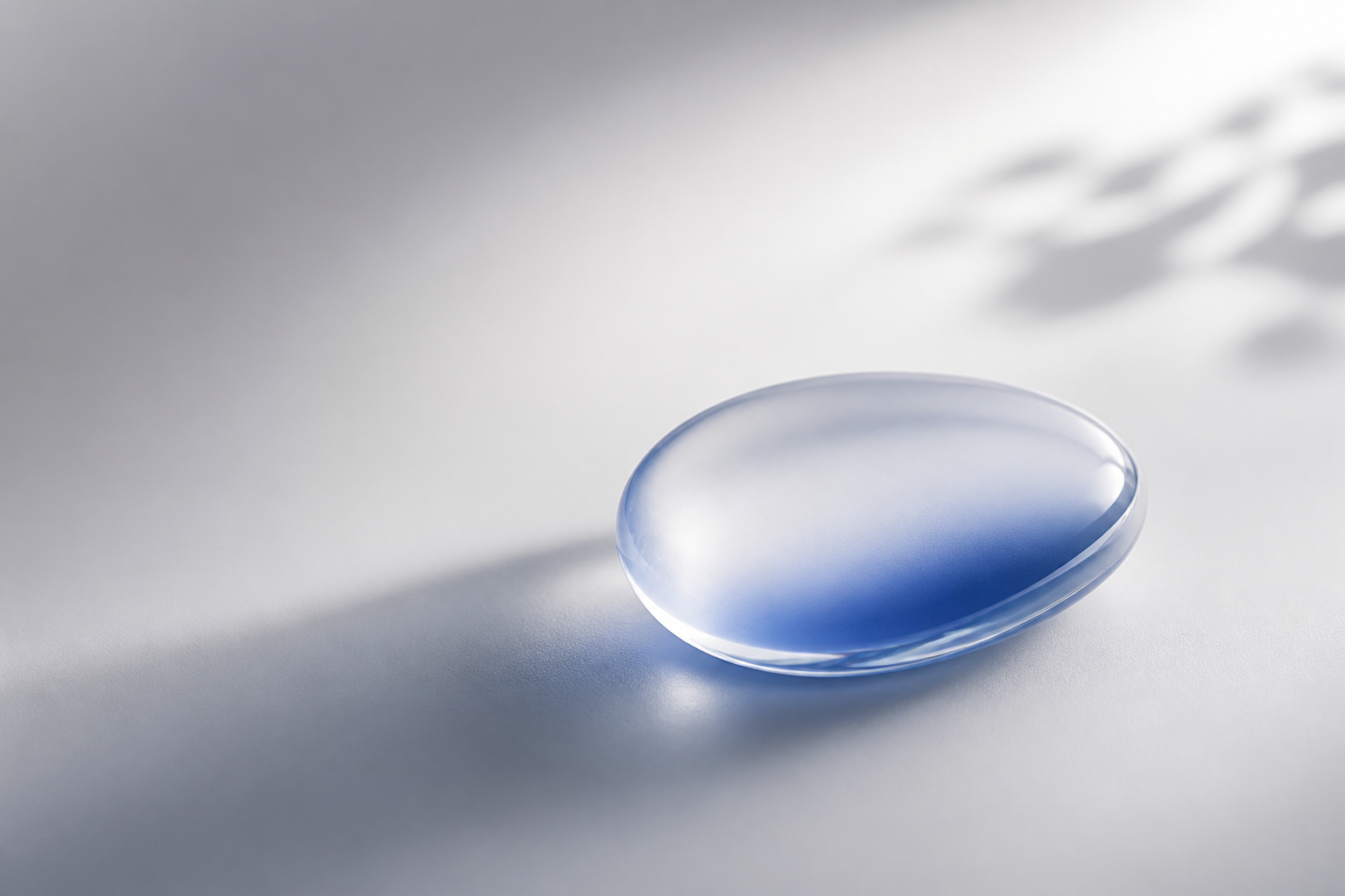 A smooth translucent form under soft graduated light, calm editorial still life